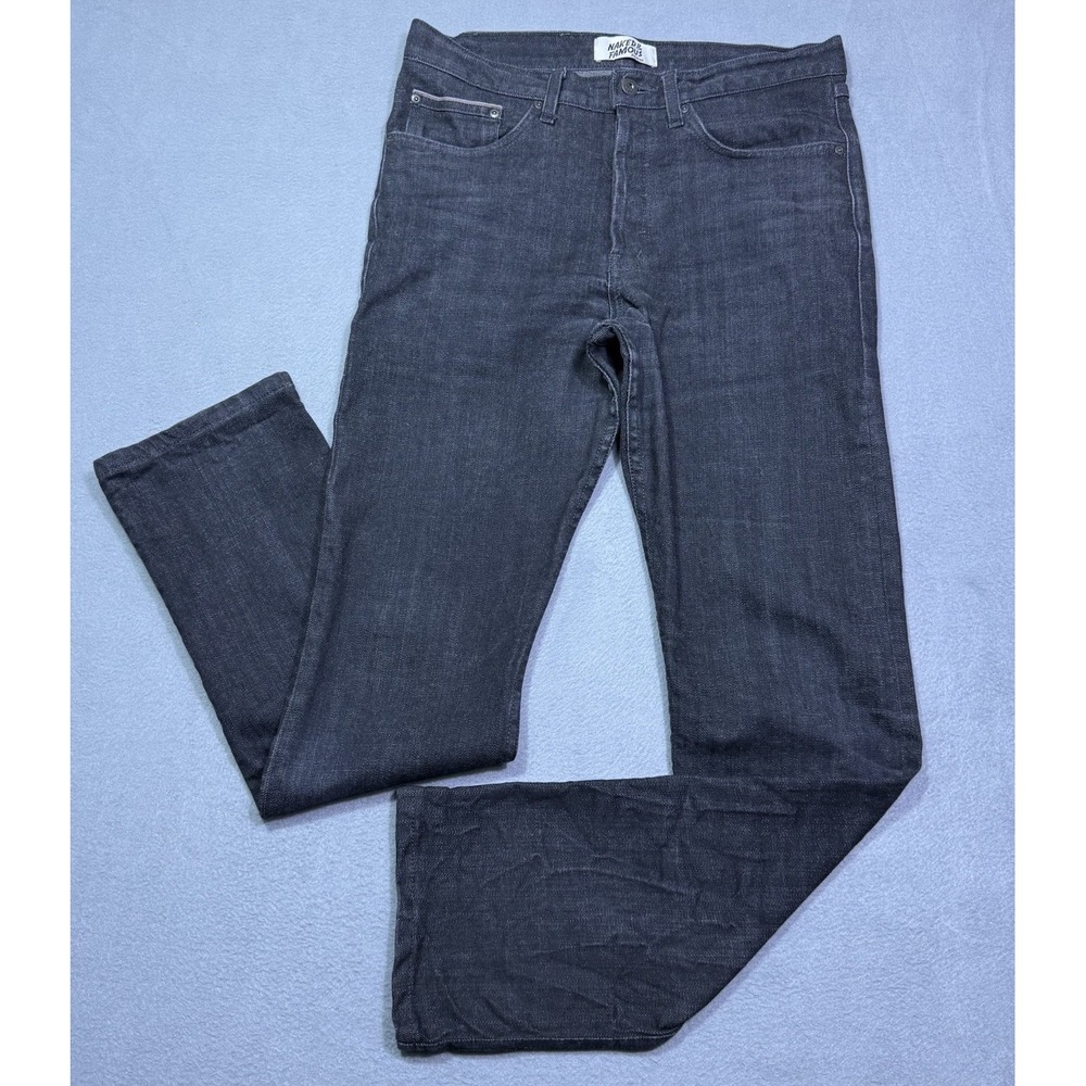 NakedFamous Jeans Mens 32x33 Selvedge ButtonFly Black Straight Slim USA Raw